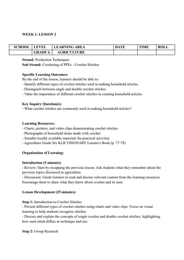 Page 3 – Grade 6 Agriculture Lesson Plas Term 3 - KLB Visionary – Kenyaplex