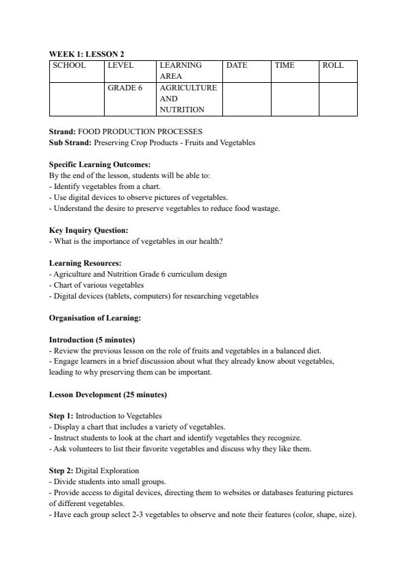 Page 3 – Grade 6 Agriculture and Nutrition Lesson Plans Term 2 - Rationalized – Kenyaplex