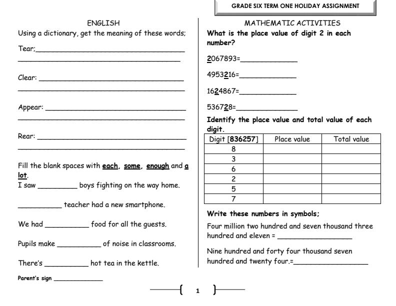 Page 1 – Grade 6 April 2024 Holiday Assignments – Kenyaplex