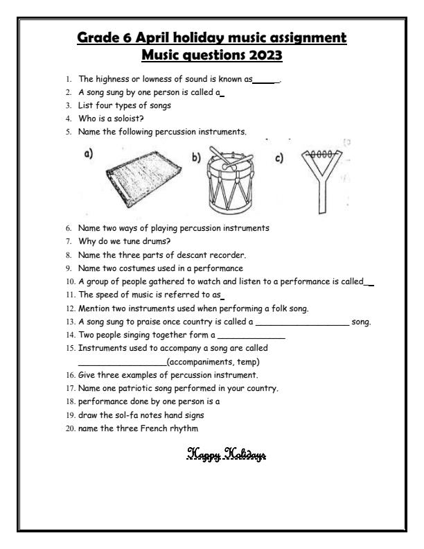 Page 1 – Grade 6 April Holiday Music Assignment 2023 – Kenyaplex