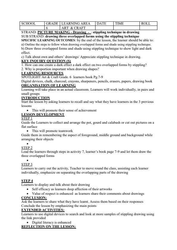 Grade 6 Art and Craft Lesson Plans Term 1, 2 and 3 Spotlight Art and
