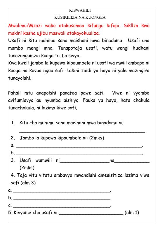 Page 2 – Grade 6 August 2025 Holiday Assignments - Set – Kenyaplex