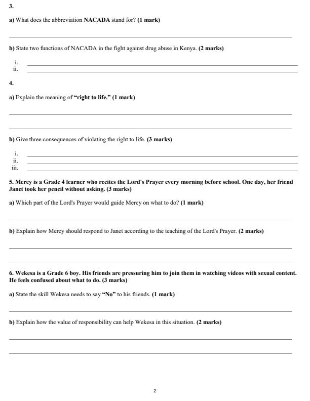 Page 2 – Grade 6 CRE December 2026 Holiday Assignment – Kenyaplex