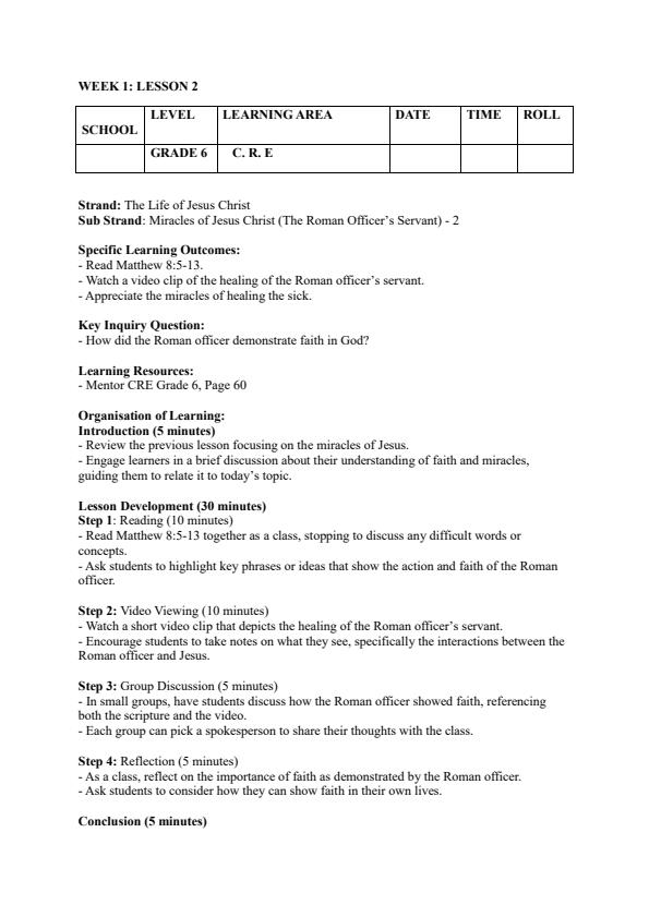 Page 3 – Grade 6 CRE Lesson Plans Term 2 - Mentor – Kenyaplex