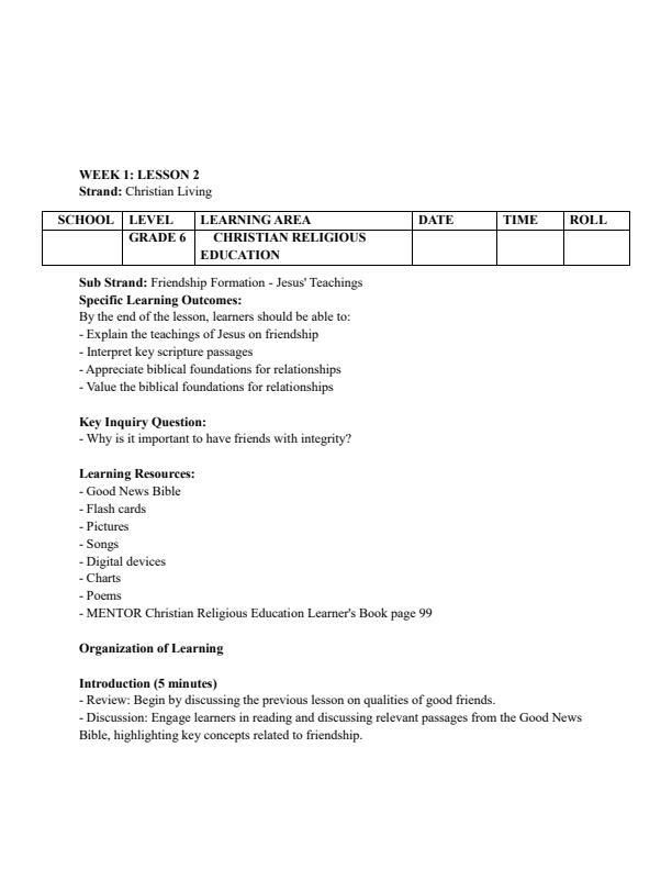 Page 3 – Grade 6 CRE Lesson Plans Term 3 - Mentor – Kenyaplex