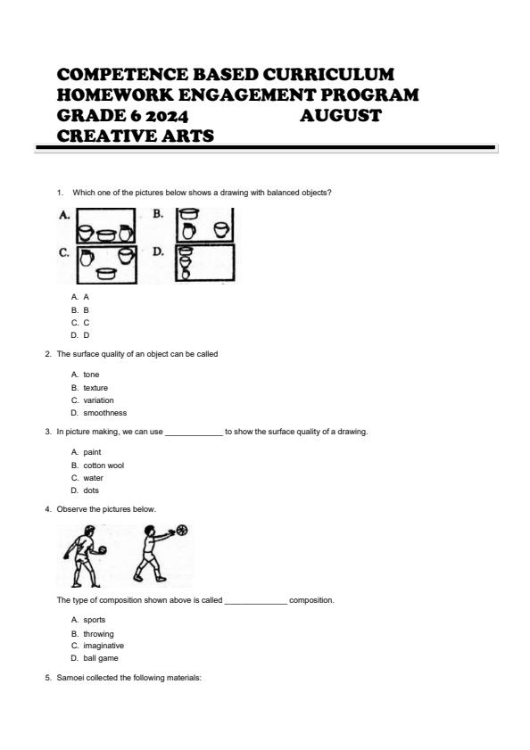 Page 1 – Grade 6 Creative Arts August 2024 Holiday Assignment – Kenyaplex