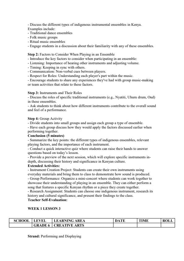 Page 3 – Grade 6 Creative Arts Lesson Plans Term 3 - Mentor – Kenyaplex
