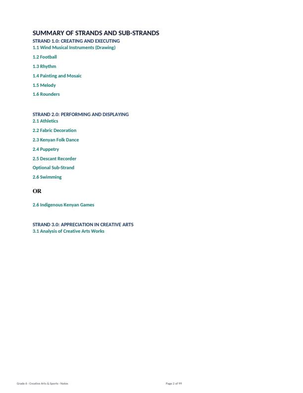 Page 2 – Grade 6 Creative Arts and Sports Complete Notes Term 1, Term 2, Term 3 (Updated) – Kenyaplex