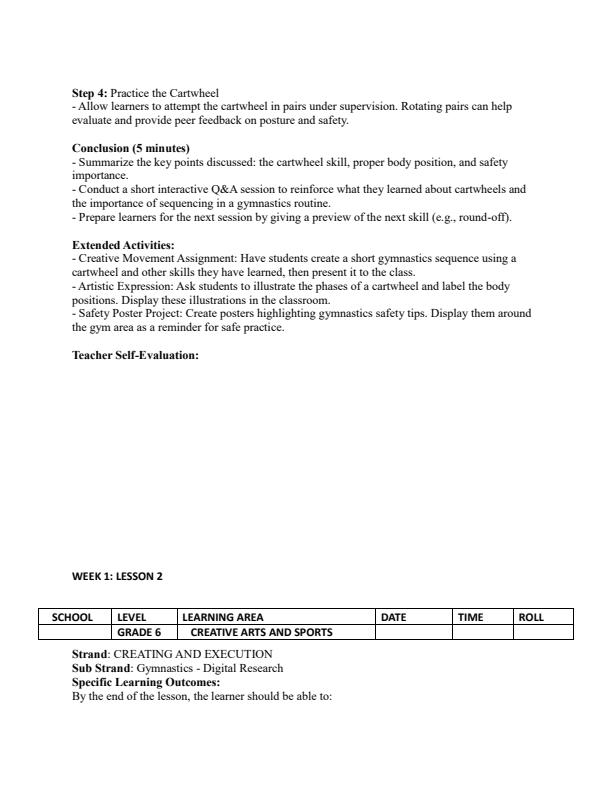 Page 2 – Grade 6 Creative Arts and Sports Lesson Plans Term 2 - Mentor – Kenyaplex