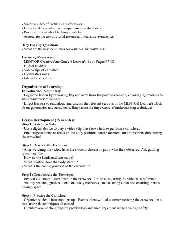 Page 3 – Grade 6 Creative Arts and Sports Lesson Plans Term 2 - Mentor – Kenyaplex