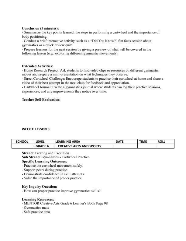 Page 4 – Grade 6 Creative Arts and Sports Lesson Plans Term 2 - Mentor – Kenyaplex