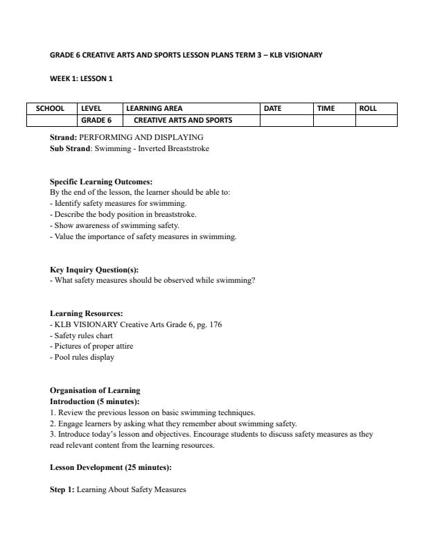 Page 1 – Grade 6 Creative Arts and Sports Lesson Plans Term 3 - KLB Visionary – Kenyaplex