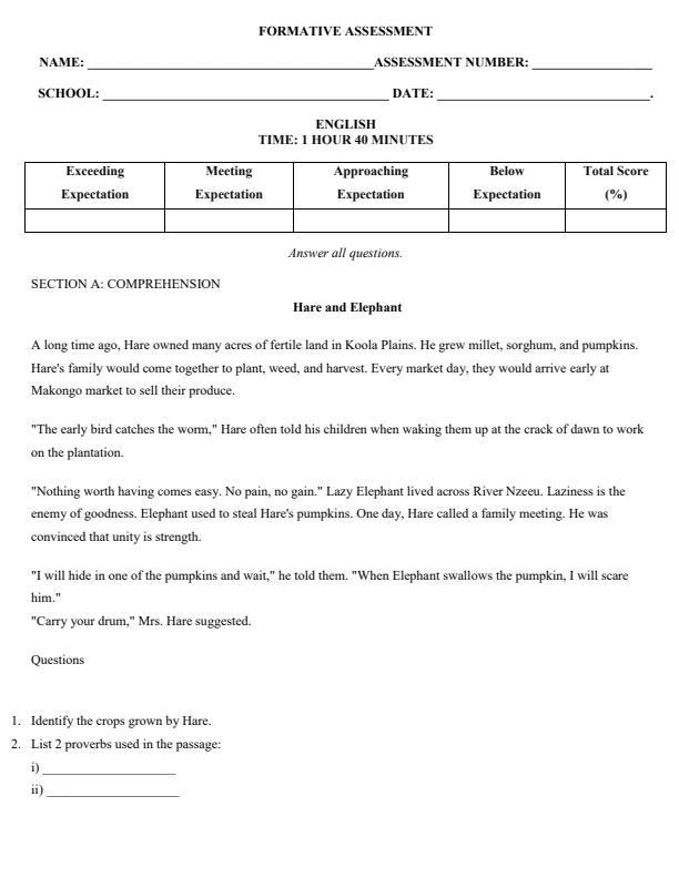 Page 1 – Grade 6 English April 2026 Holiday Assignment – Kenyaplex