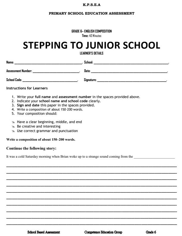 Page 1 – Grade 6 English Composition December 2026 Holiday Assignment – Kenyaplex