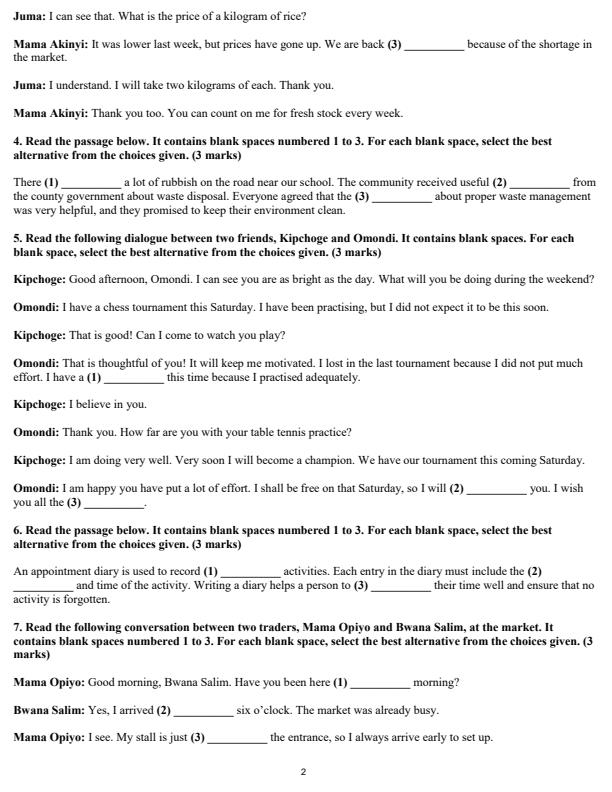 Page 2 – Grade 6 English December 2026 Holiday Assignment – Kenyaplex