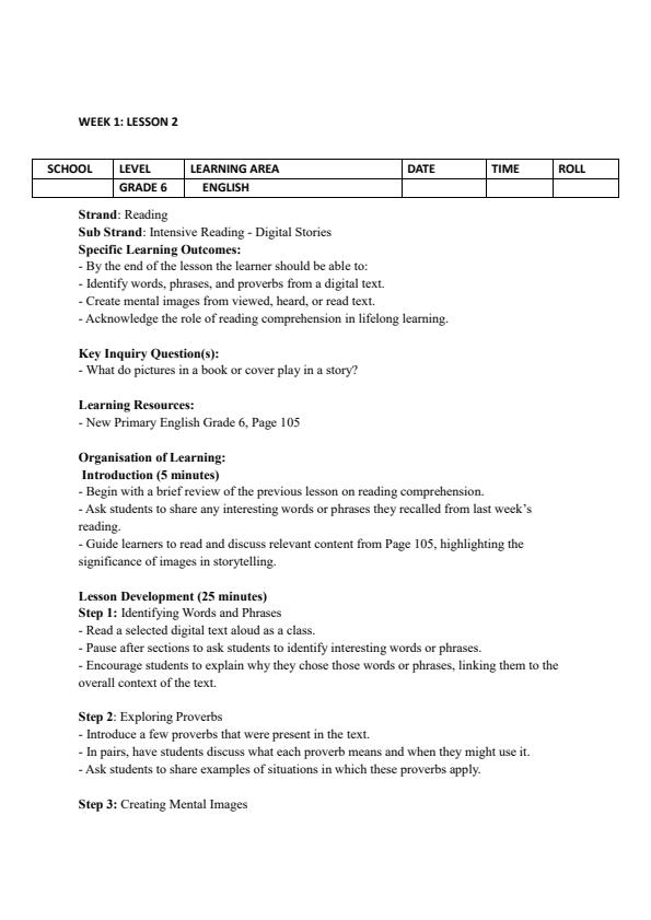 Page 3 – Grade 6 English Lesson Plans Term 3 - JKF New Primary – Kenyaplex