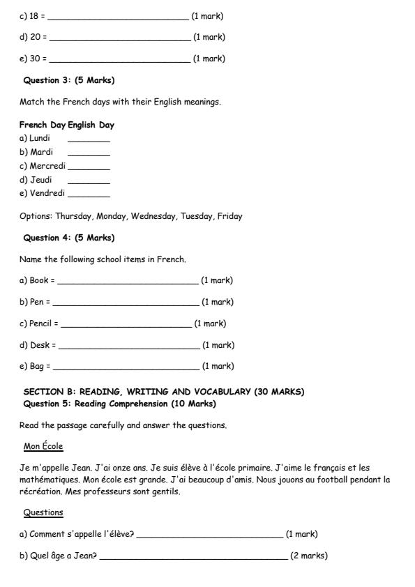 Page 2 – Grade 6 French August 2026 Holiday Assignment – Kenyaplex