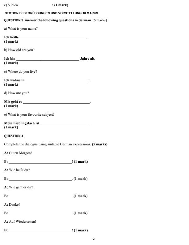 Page 2 – Grade 6 German December 2026 Holiday Assignment – Kenyaplex