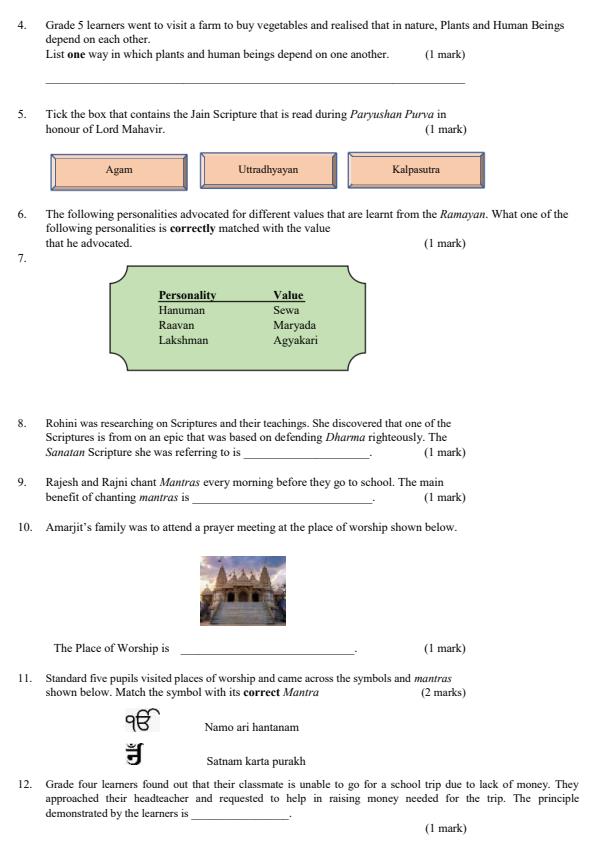 Page 2 – Grade 6 Hindu Religious Education December 2026 Holiday Assignment – Kenyaplex
