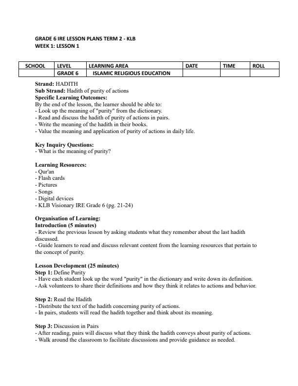 Page 1 – Grade 6 IRE Lesson Plans Term 2 - KLB Visionary – Kenyaplex