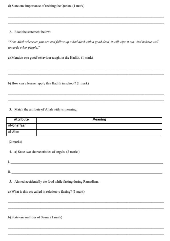 Page 2 – Grade 6 Islamic Religious Education August 2026 Holiday Assignment – Kenyaplex