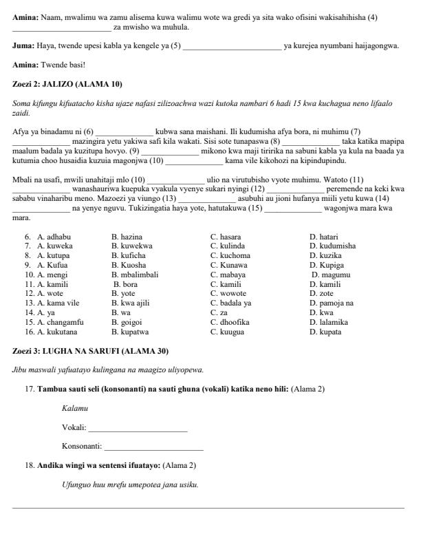 Page 2 – Grade 6 Kiswahili - Lugha August 2026 Holiday Assignment – Kenyaplex