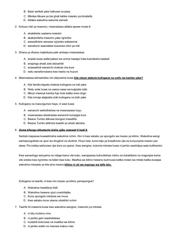 Page 2 – Grade 6 Kiswahili August 2024 Holiday Assignment – Kenyaplex