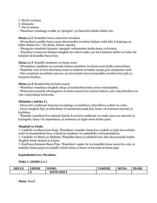 Page 3 – Grade 6 Kiswahili Lesson Plans Term 2 - Kiswahili Sahili – Kenyaplex