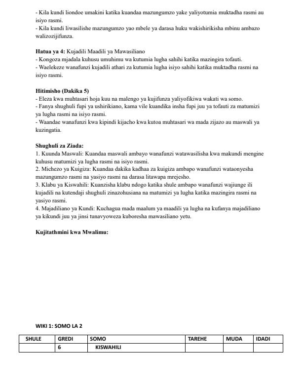 Page 2 – Grade 6 Kiswahili Lesson Plans Term 3 - Mentor – Kenyaplex
