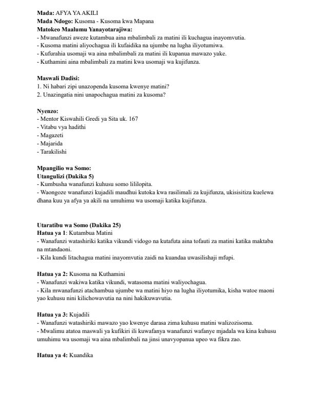 Page 3 – Grade 6 Kiswahili Lesson Plans Term 3 - Mentor – Kenyaplex