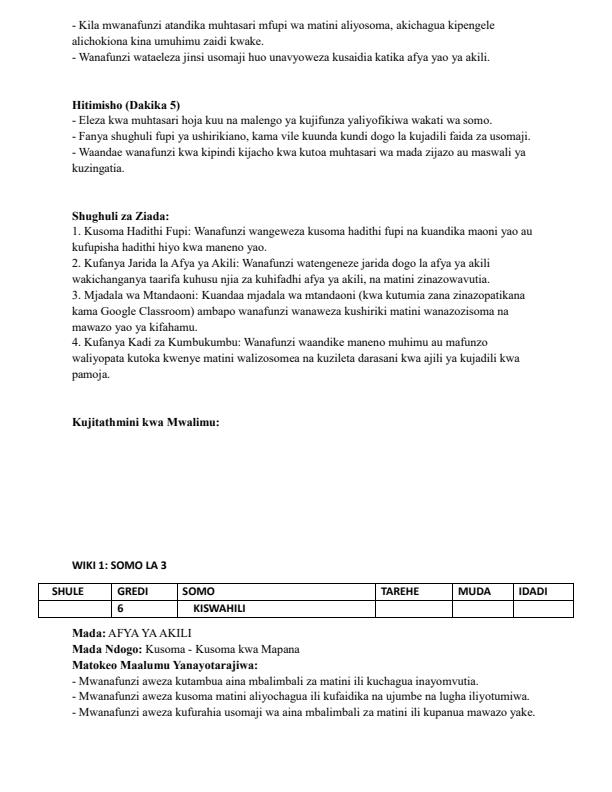 Page 4 – Grade 6 Kiswahili Lesson Plans Term 3 - Mentor – Kenyaplex