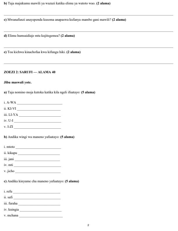 Page 2 – Grade 6 Kiswahili Lugha December 2026 Holiday Assignment – Kenyaplex