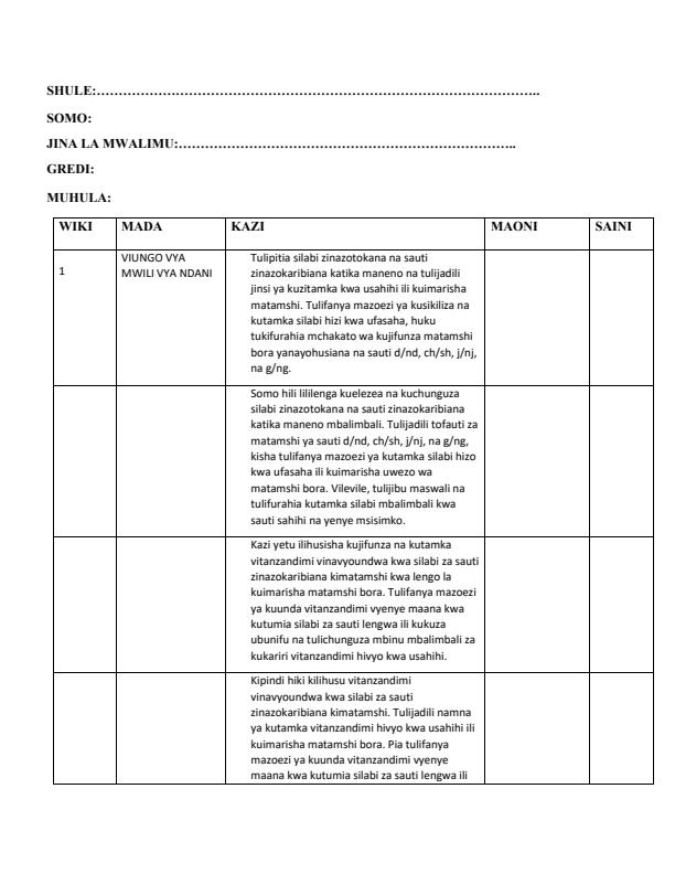 Page 1 – Grade 6 Kiswahili Records of Work Term 1 – Kenyaplex
