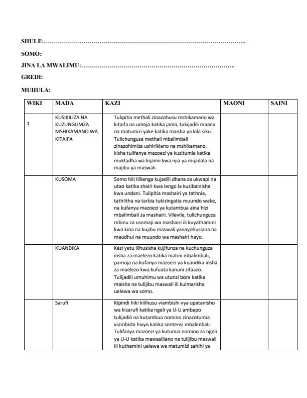 Page 1 – Grade 6 Kiswahili Records of Work Term 2 – Kenyaplex