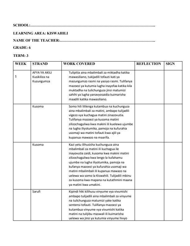 Page 1 – Grade 6 Kiswahili Records of Work Term 3 - KLB Top Scholar – Kenyaplex