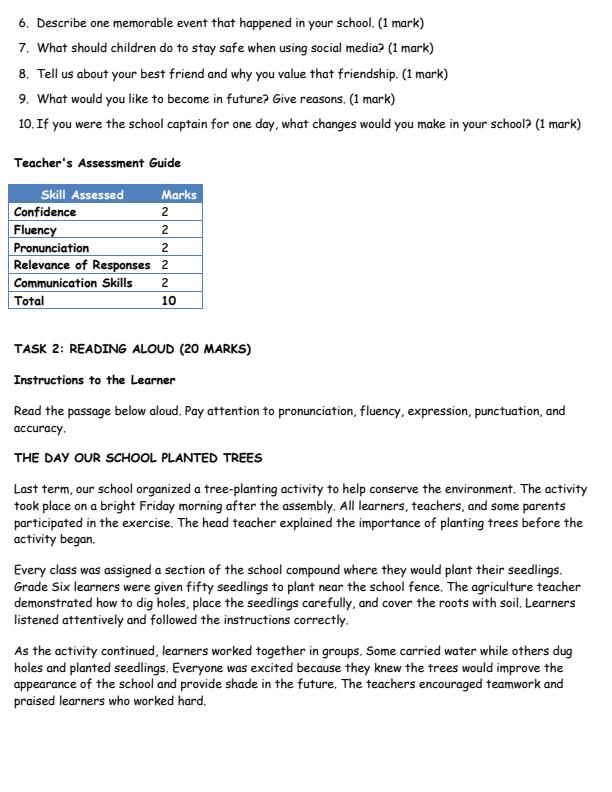 Page 2 – Grade 6 Listening and Speaking August 2026 Holiday Assignment – Kenyaplex