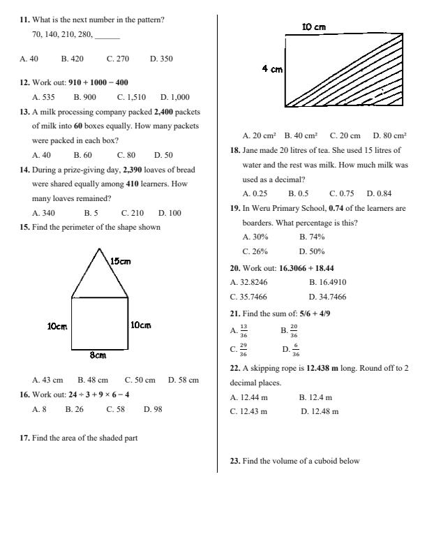 Page 2 – Grade 6 Mathematics April 2026 Holiday Assignment – Kenyaplex