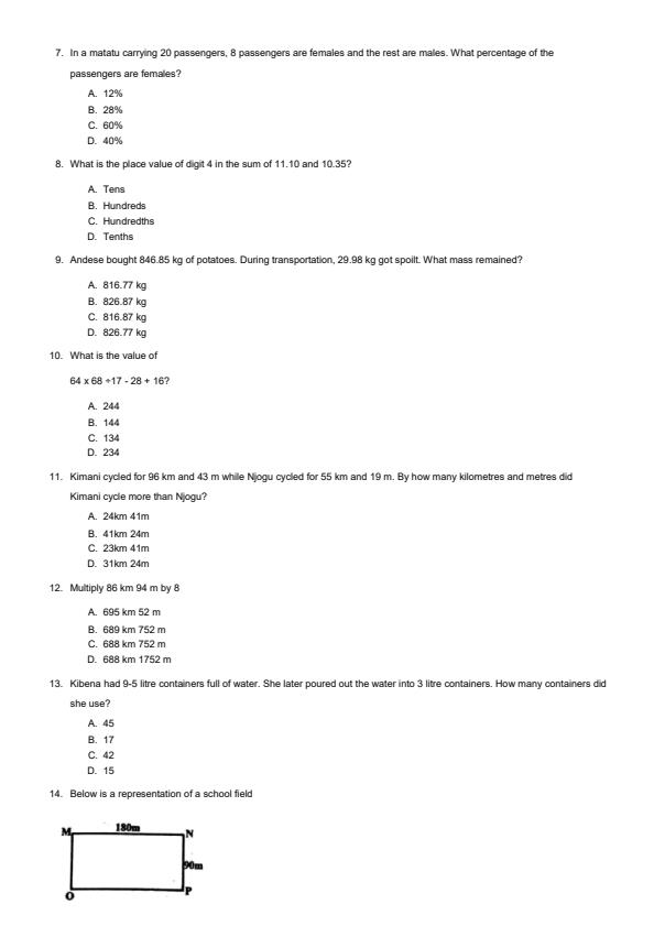 Page 2 – Grade 6 Mathematics August 2024 Holiday Assignment – Kenyaplex