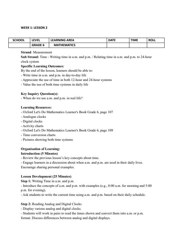 Page 3 – Grade 6 Mathematics Lesson Plans Term 3 - Oxford Let