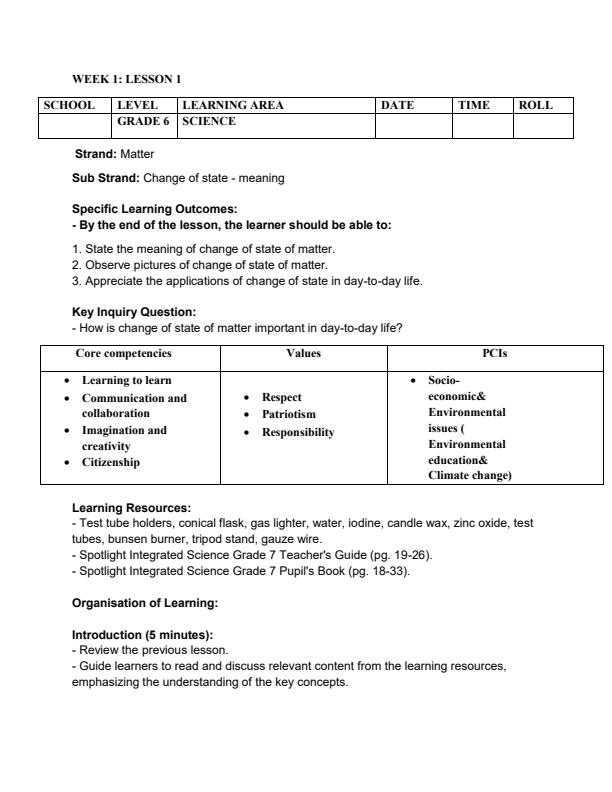 Grade 6 Rationalised Science and Technology Lesson Plans Term 2 16622