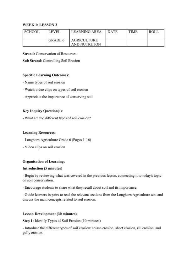 Page 4 – Grade 6 Rationalized Agriculture and Nutrition Lesson Plans Term 1 – Kenyaplex