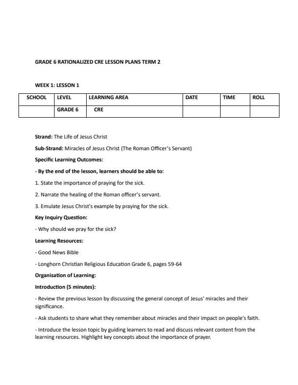 Page 1 – Grade 6 Rationalized CRE Lesson Plans Term 2 - Longhorn – Kenyaplex