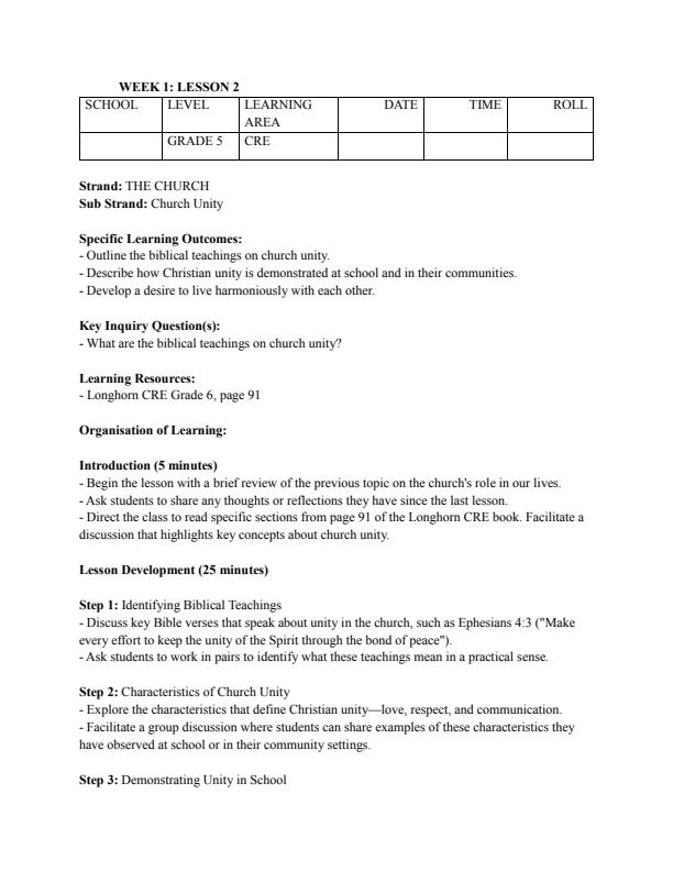 Page 3 – Grade 6 Rationalized CRE Lesson Plans Term 3 – Kenyaplex