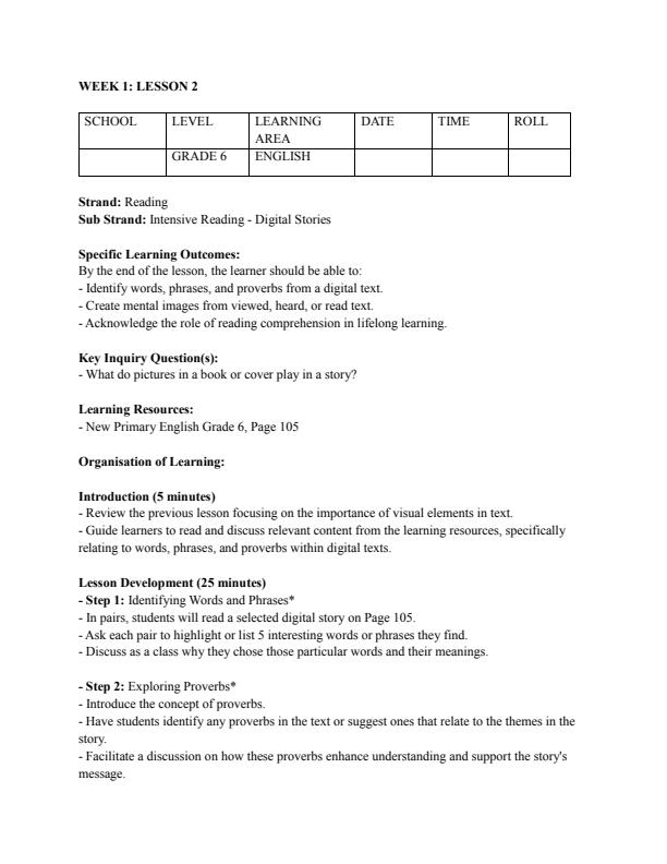 Page 3 – Grade 6 Rationalized English Lesson Plans Term 3 – Kenyaplex