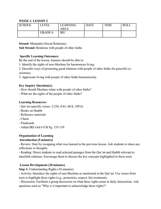 Page 3 – Grade 6 Rationalized IRE Lesson Plans Term 3 - Atfaal – Kenyaplex