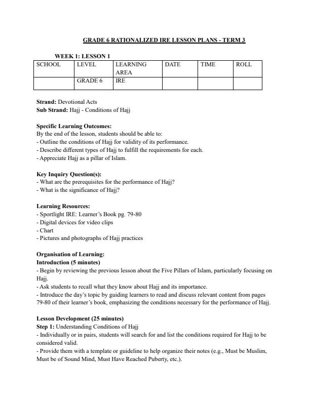 Page 1 – Grade 6 Rationalized IRE Lesson Plans Term 3 – Kenyaplex