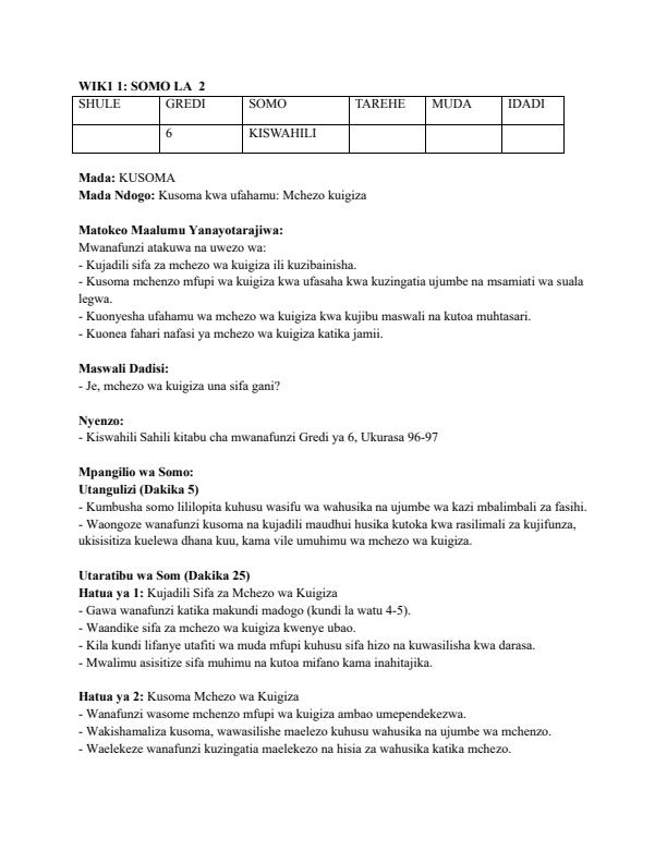 Page 3 – Grade 6 Rationalized Kiswahili Lesson Plans Term 3 – Kenyaplex