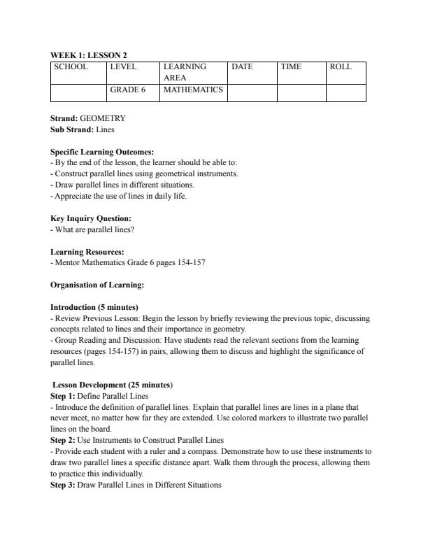 Page 3 – Grade 6 Rationalized Mathematics Lesson Plans Term 3 – Kenyaplex