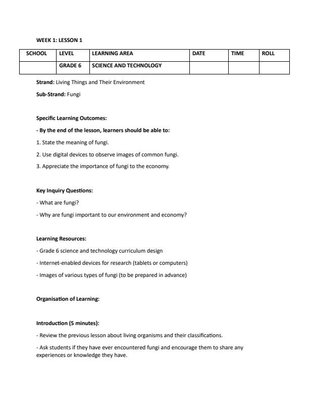 Page 1 – Grade 6 Rationalized Science and Technology Lesson Plans Term 1 – Kenyaplex