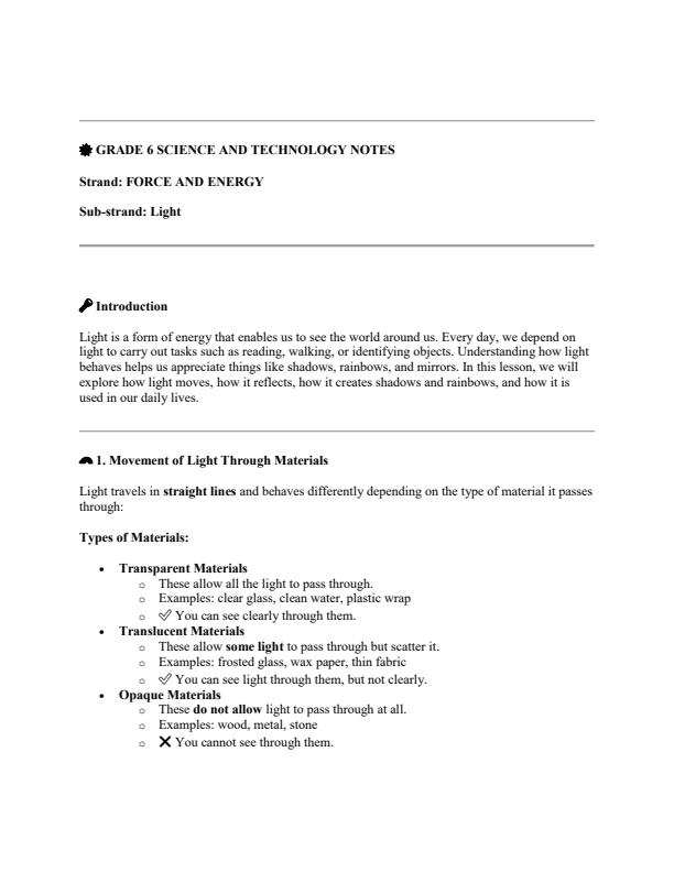Page 1 – Grade 6 Rationalized Science and Technology Notes Term 3 – Kenyaplex